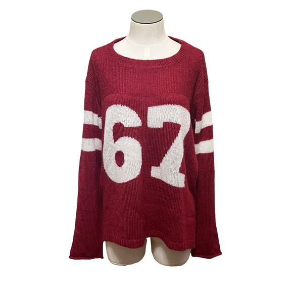 Wooden Ships Womens Red #67 Football Jersey Mohair Wool Blend Sweater Sz S/M - Picture 1 of 12